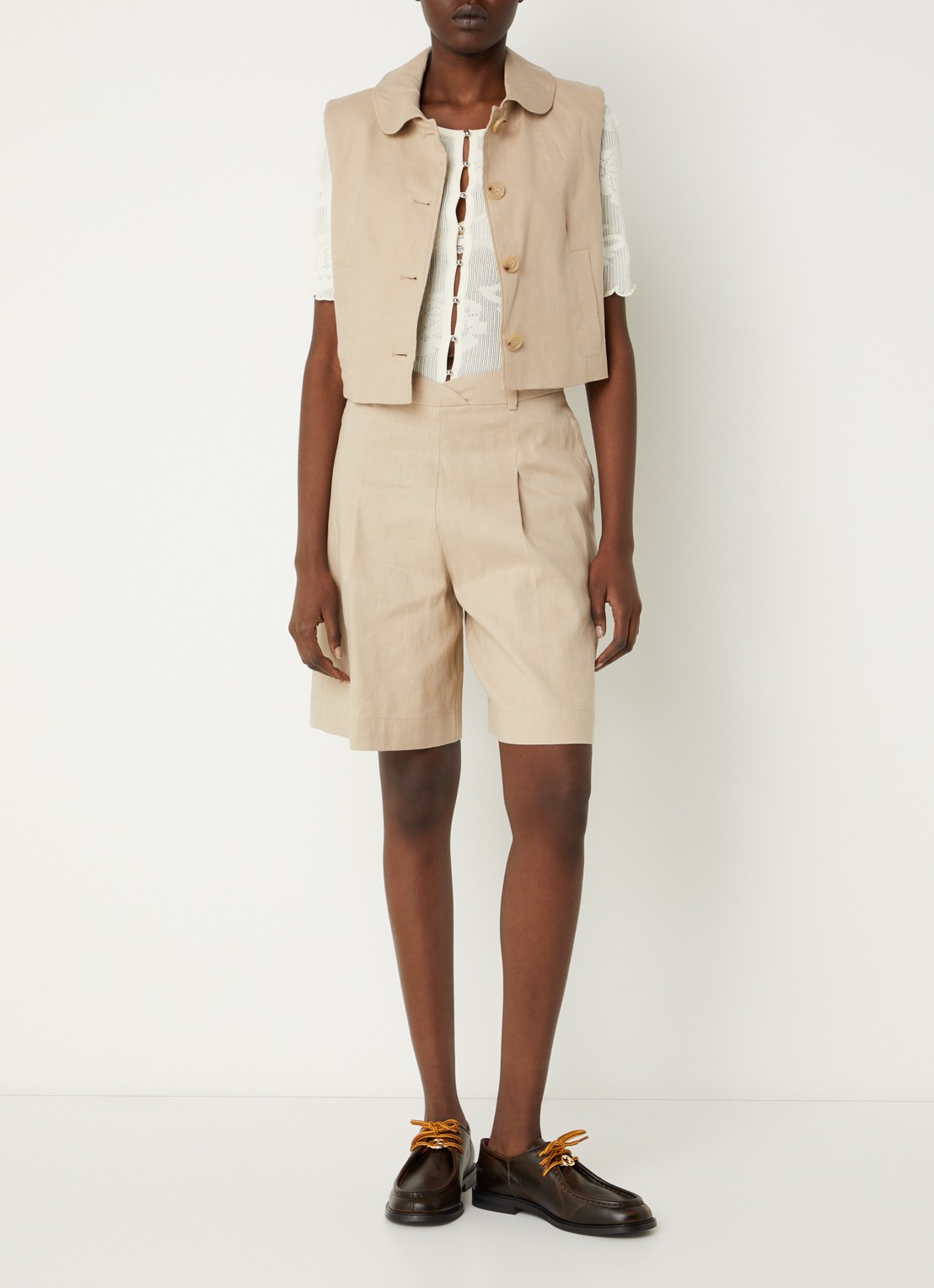 Claudie Pierlot Gilet in linnenblend met steekzakken  - voorkant 2 beige
