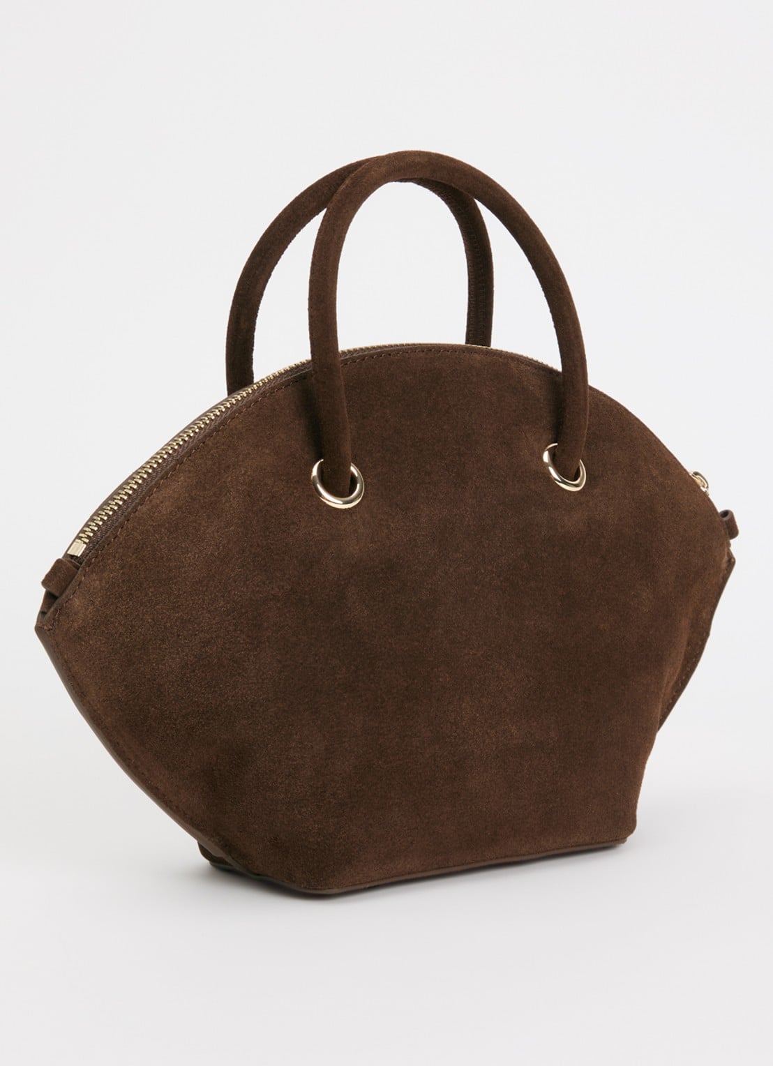 Claudie Pierlot Grelot crossbodytas van suède en verstelbare schouderriem - achterkant 4 chocoladebruin