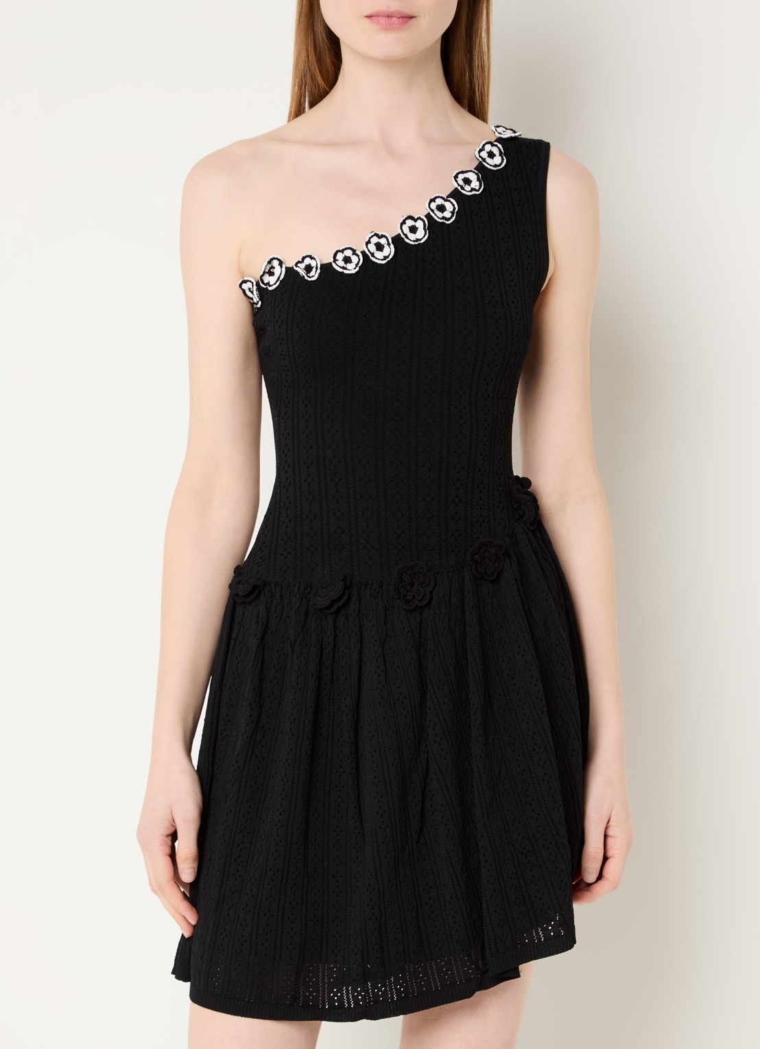 Claudie Pierlot Grofgebreide mini jurk met applicatie  - detail 2 zwart