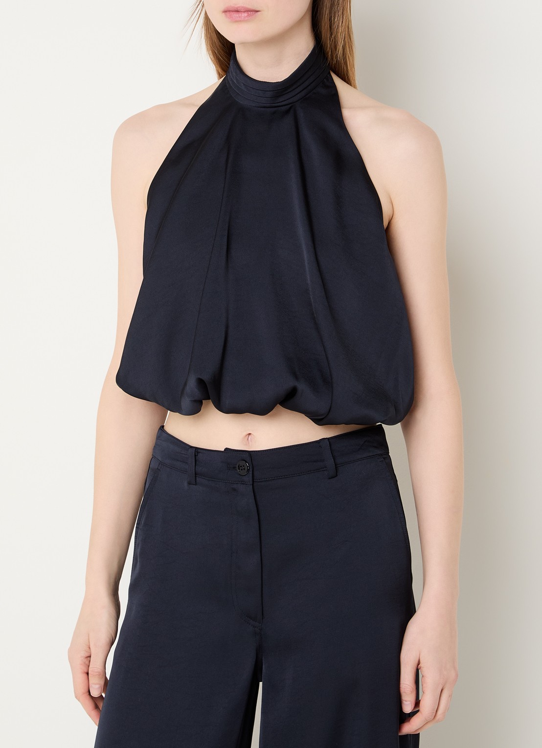 Claudie Pierlot Haltertop van satijn - detail 2 donkerblauw