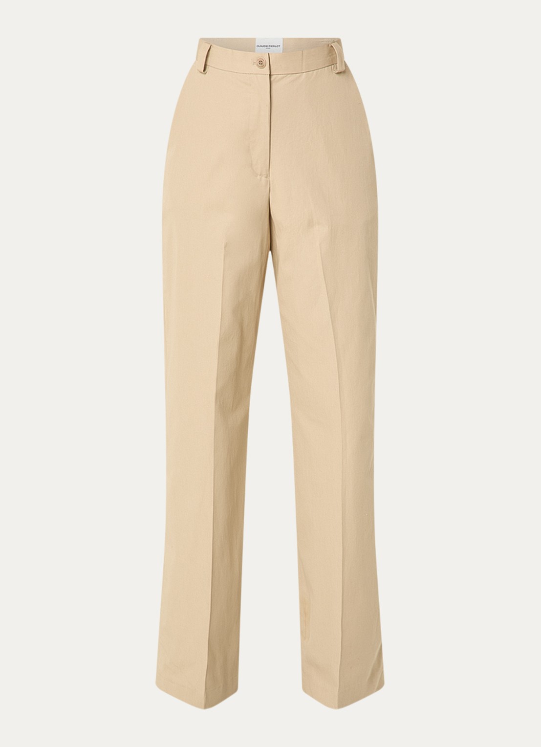 Claudie Pierlot High waist loose fit chino met paspelzakken - voorkant 3 donkerbeige