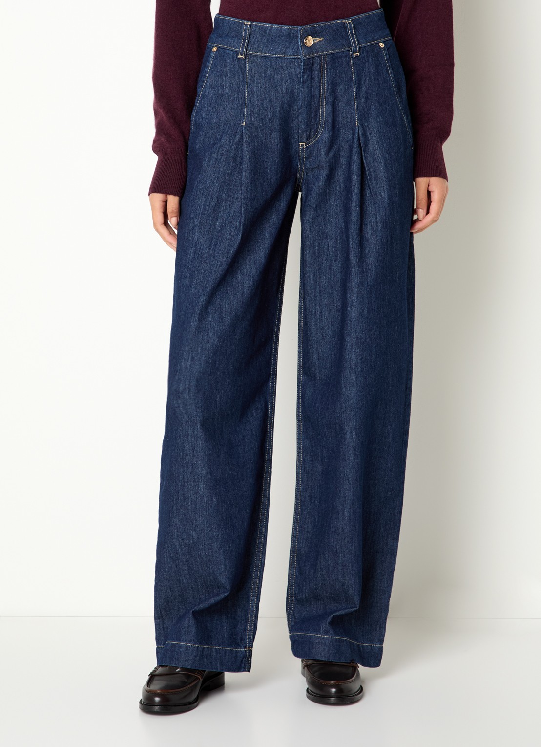 Claudie Pierlot High waist loose fit jeans met donkere wassing - detail indigo