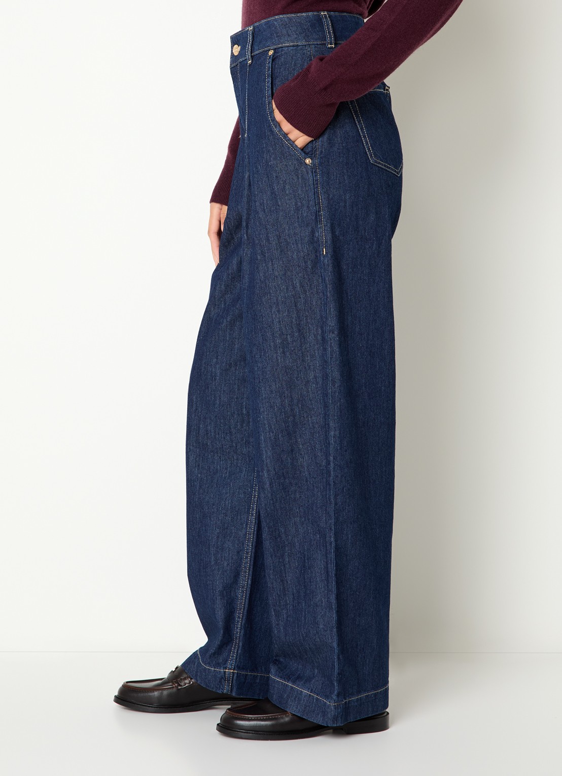 Claudie Pierlot High waist loose fit jeans met donkere wassing - detail 2 indigo