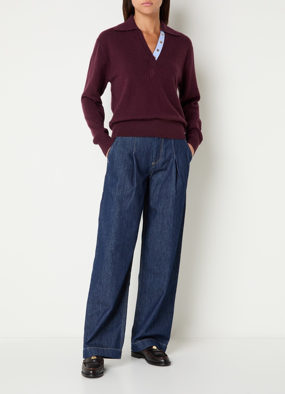 Claudie Pierlot High waist loose fit jeans met donkere wassing - voorkant 4 indigo