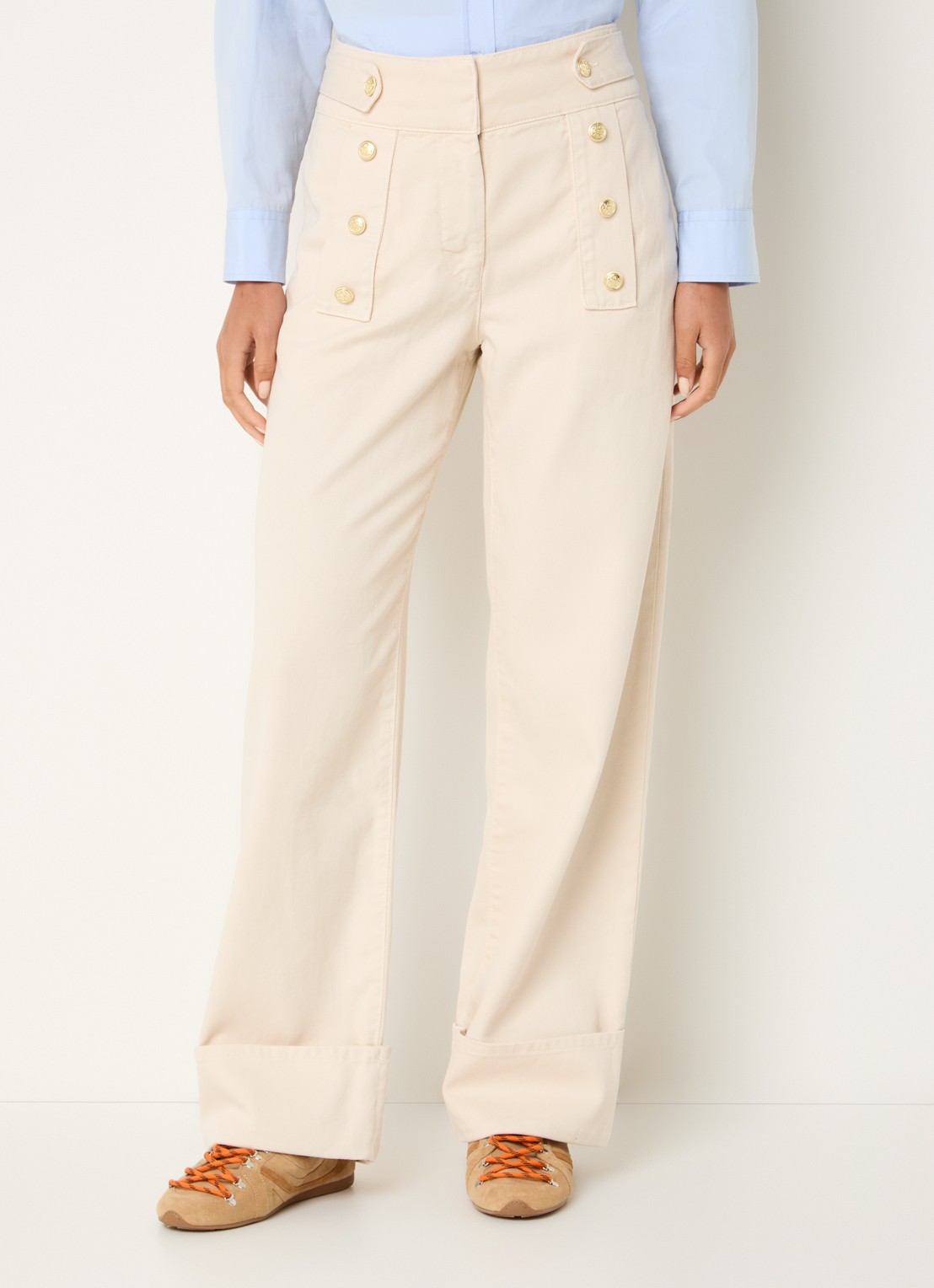 Claudie Pierlot High waist loose fit jeans met gekleurde wassing - detail beige