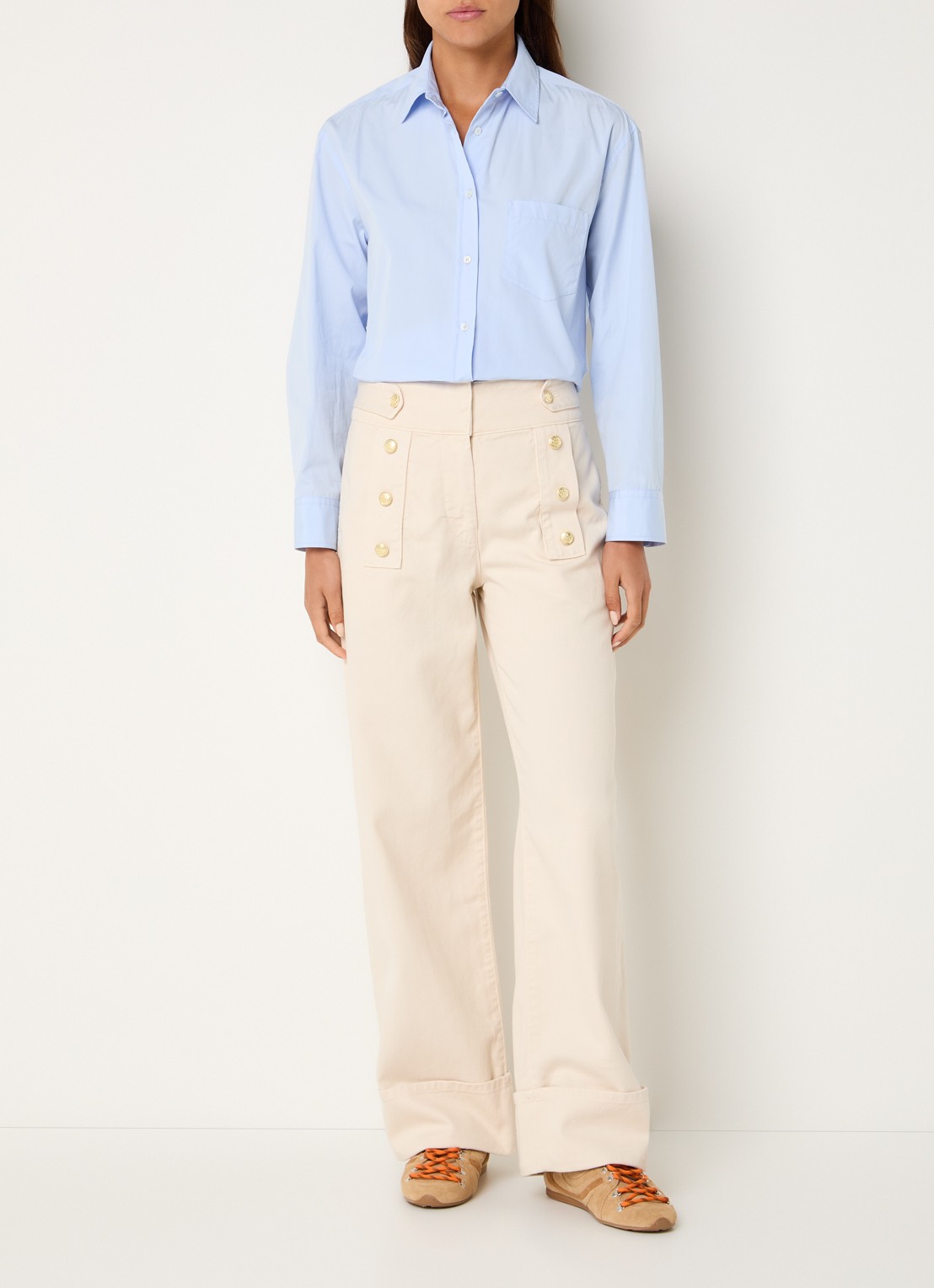 Claudie Pierlot High waist loose fit jeans met gekleurde wassing - voorkant 3 beige