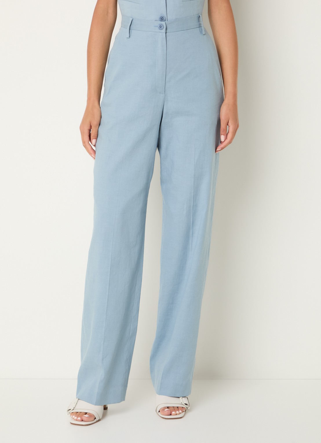 Claudie Pierlot High waist loose fit pantalon in linnenblend - detail 4 lichtblauw