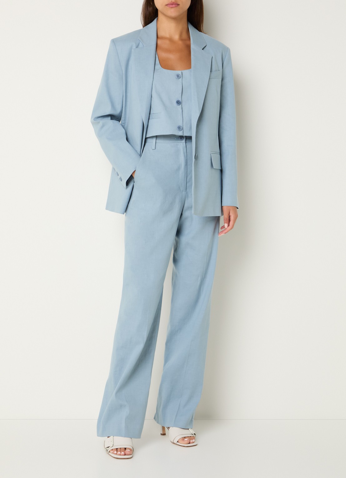 Claudie Pierlot High waist loose fit pantalon in linnenblend - voorkant 3 lichtblauw