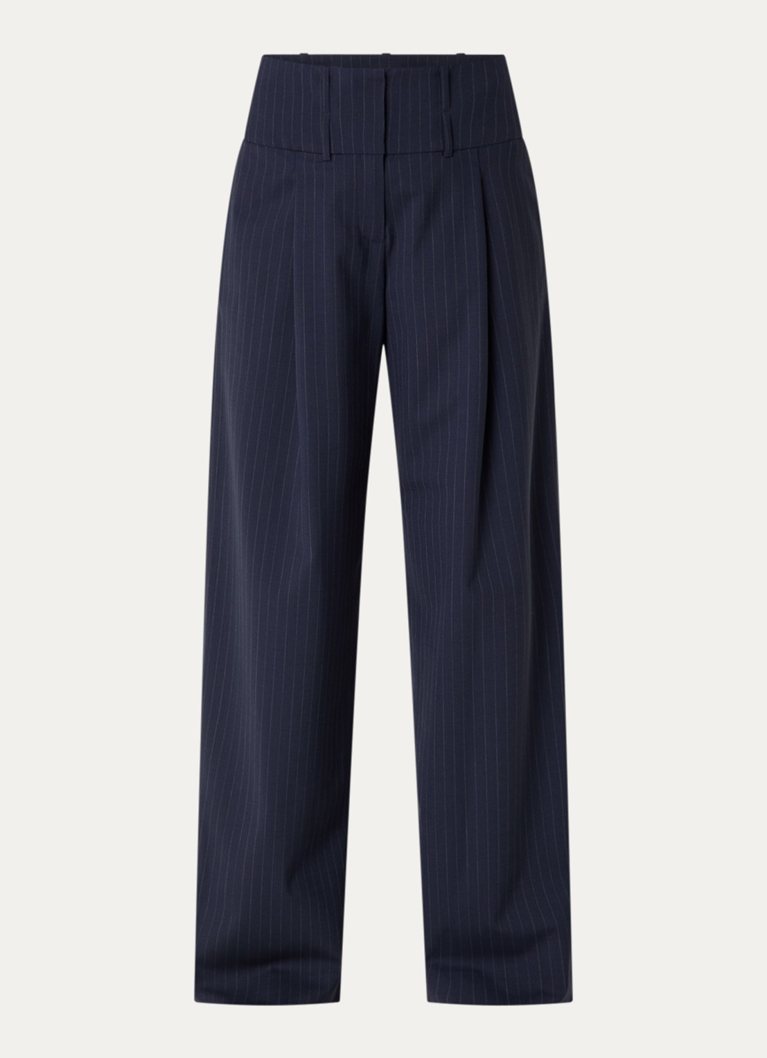 Claudie Pierlot High waist loose fit pantalon in wolblend met krijtstreep - voorkant donkerblauw