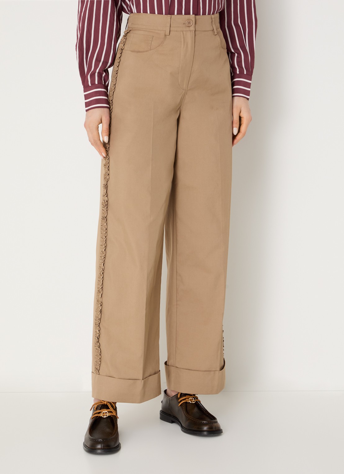 Claudie Pierlot High waist loose fit pantalon met steekzakken - detail camel