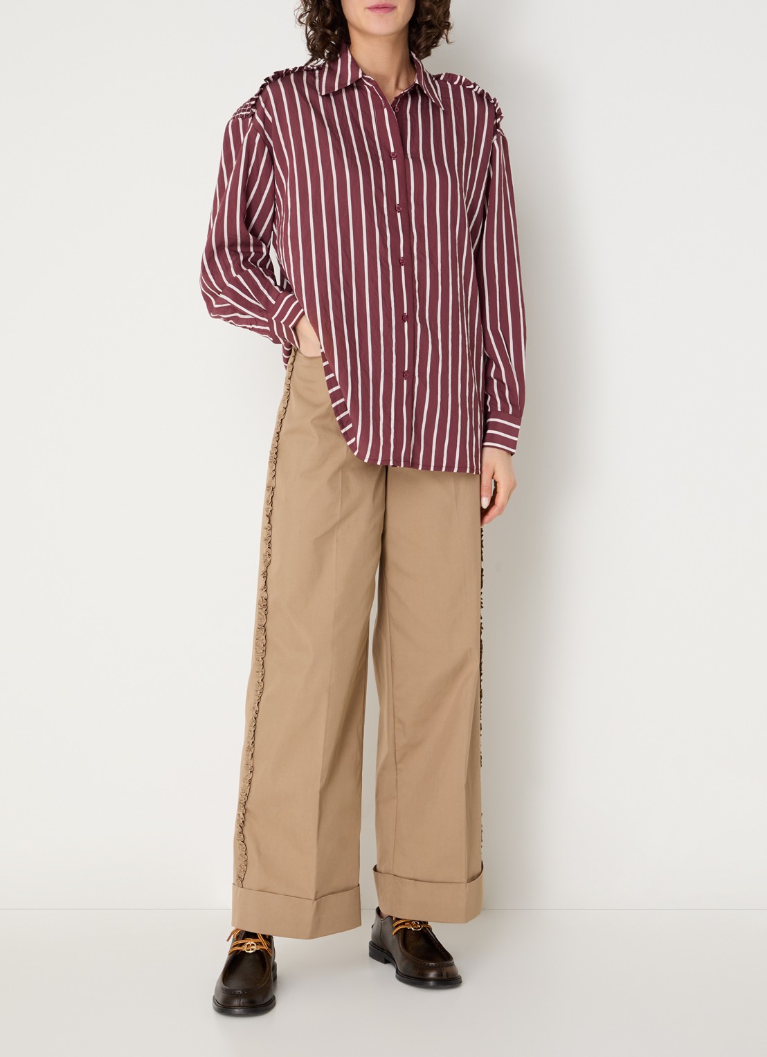 Claudie Pierlot High waist loose fit pantalon met steekzakken - voorkant 5 camel