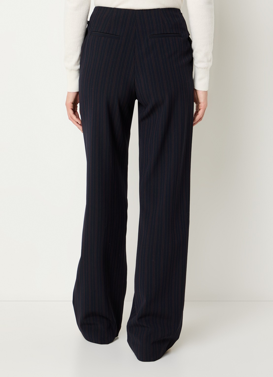 Claudie Pierlot High waist loose fit pantalon met streepprint en steekzakken - achterkant 2 donkerblauw
