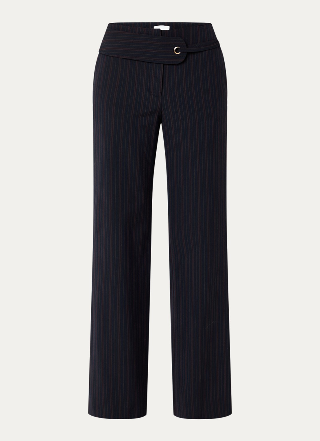 Claudie Pierlot High waist loose fit pantalon met streepprint en steekzakken - voorkant 3 donkerblauw