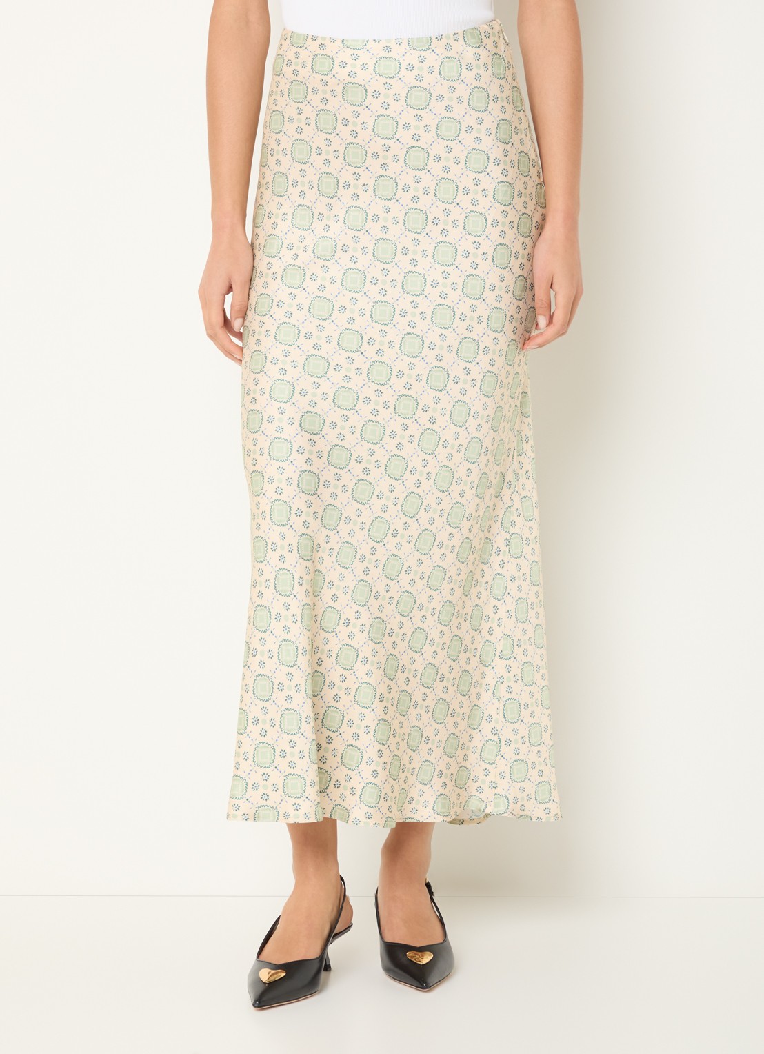 Claudie Pierlot High waist midi rok met print - detail 2 lindegroen