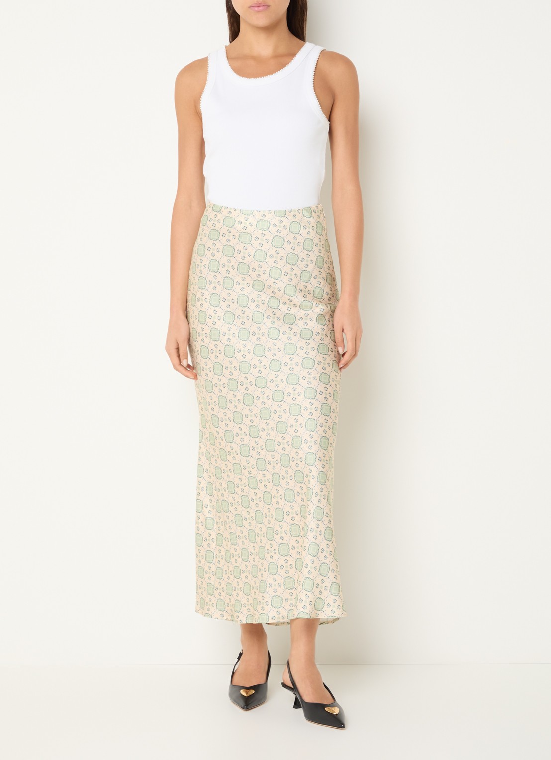 Claudie Pierlot High waist midi rok met print - voorkant 4 lindegroen