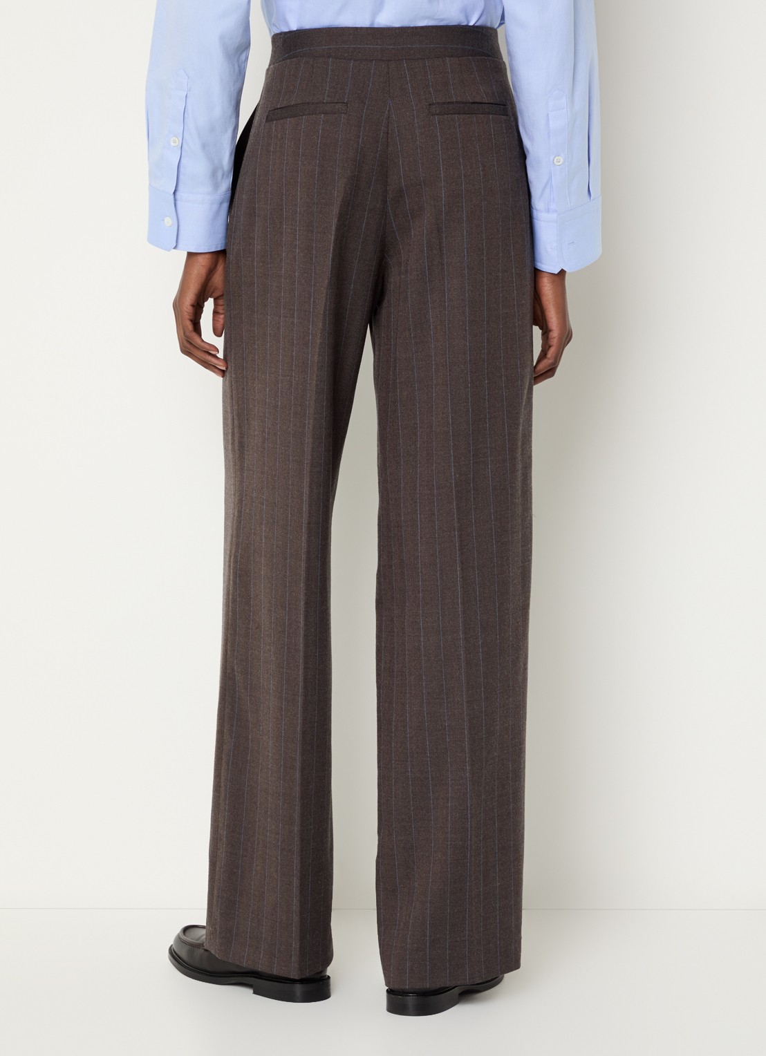 Claudie Pierlot High waist straight fit broek in wolblend - achterkant donkerbruin