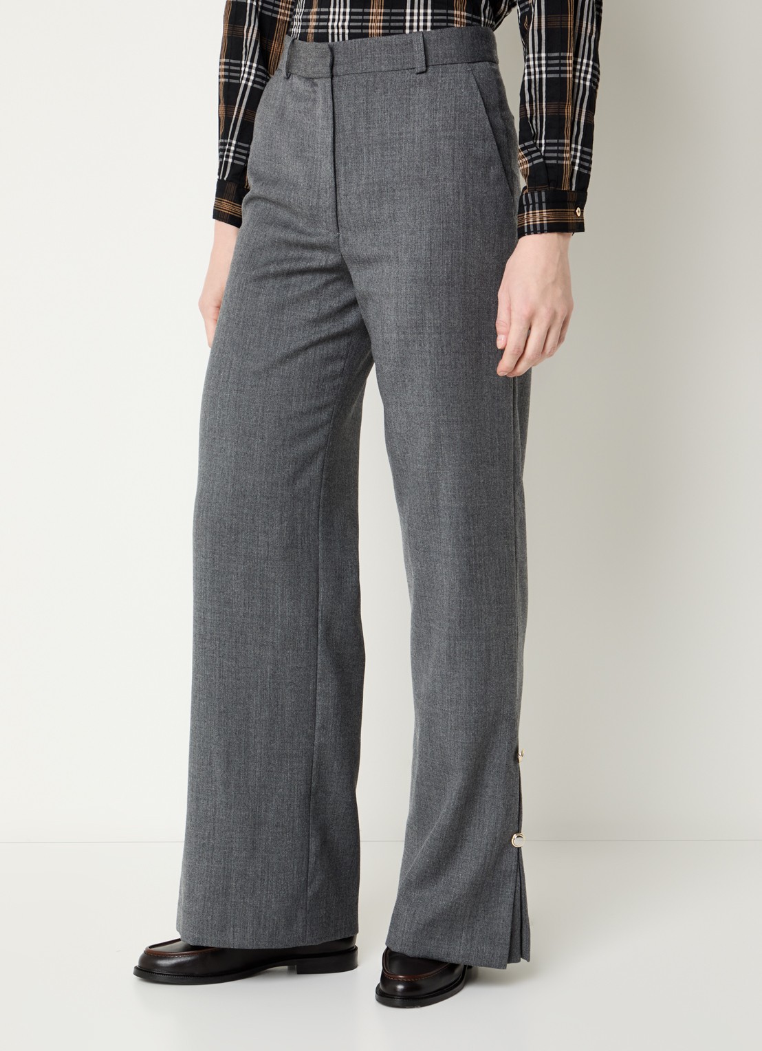 Claudie Pierlot High waist straight fit broek met steekzakken - detail 3 grijs