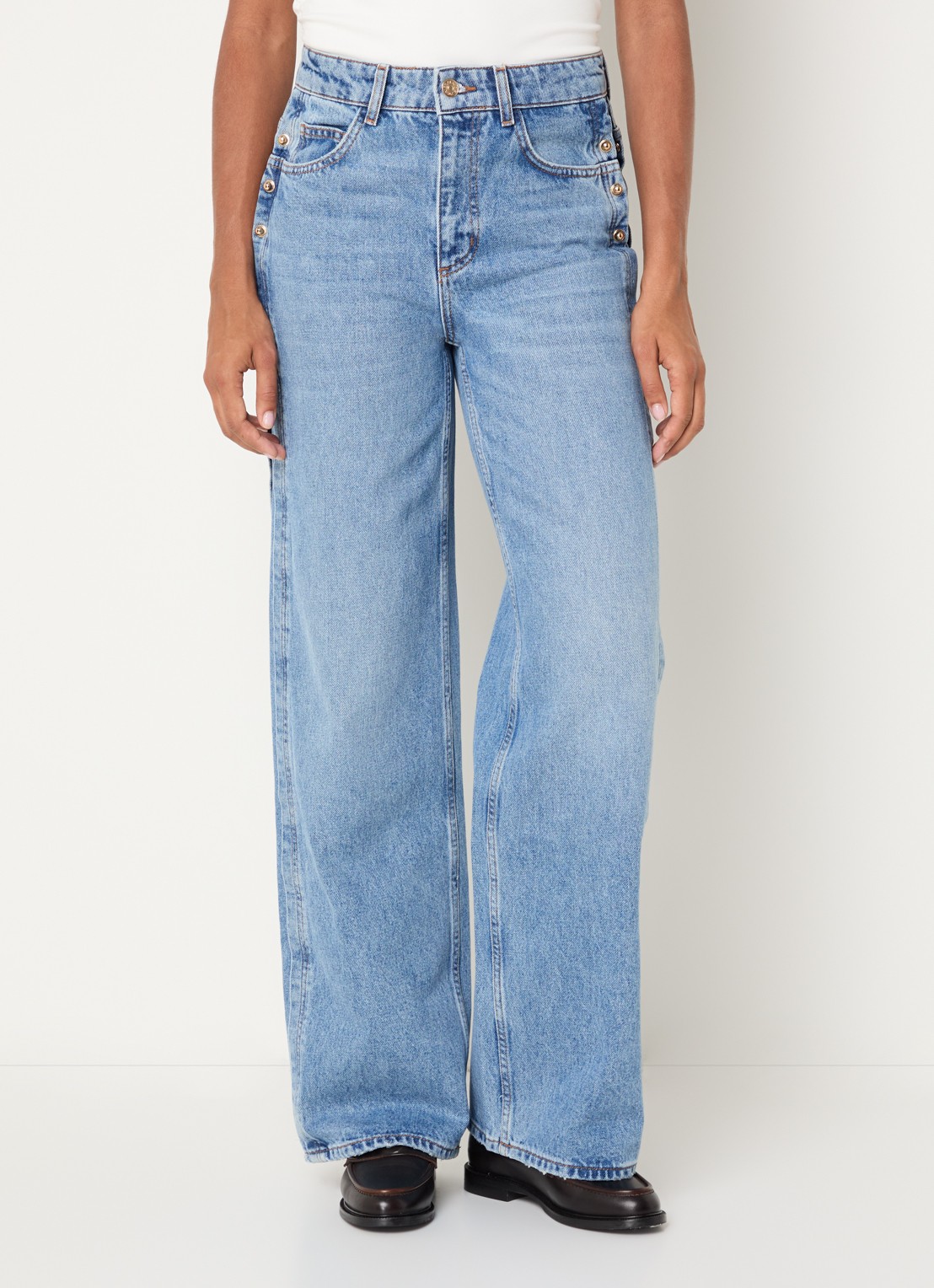 Claudie Pierlot High waist straight fit jeans met lichte wassing - detail 2 indigo