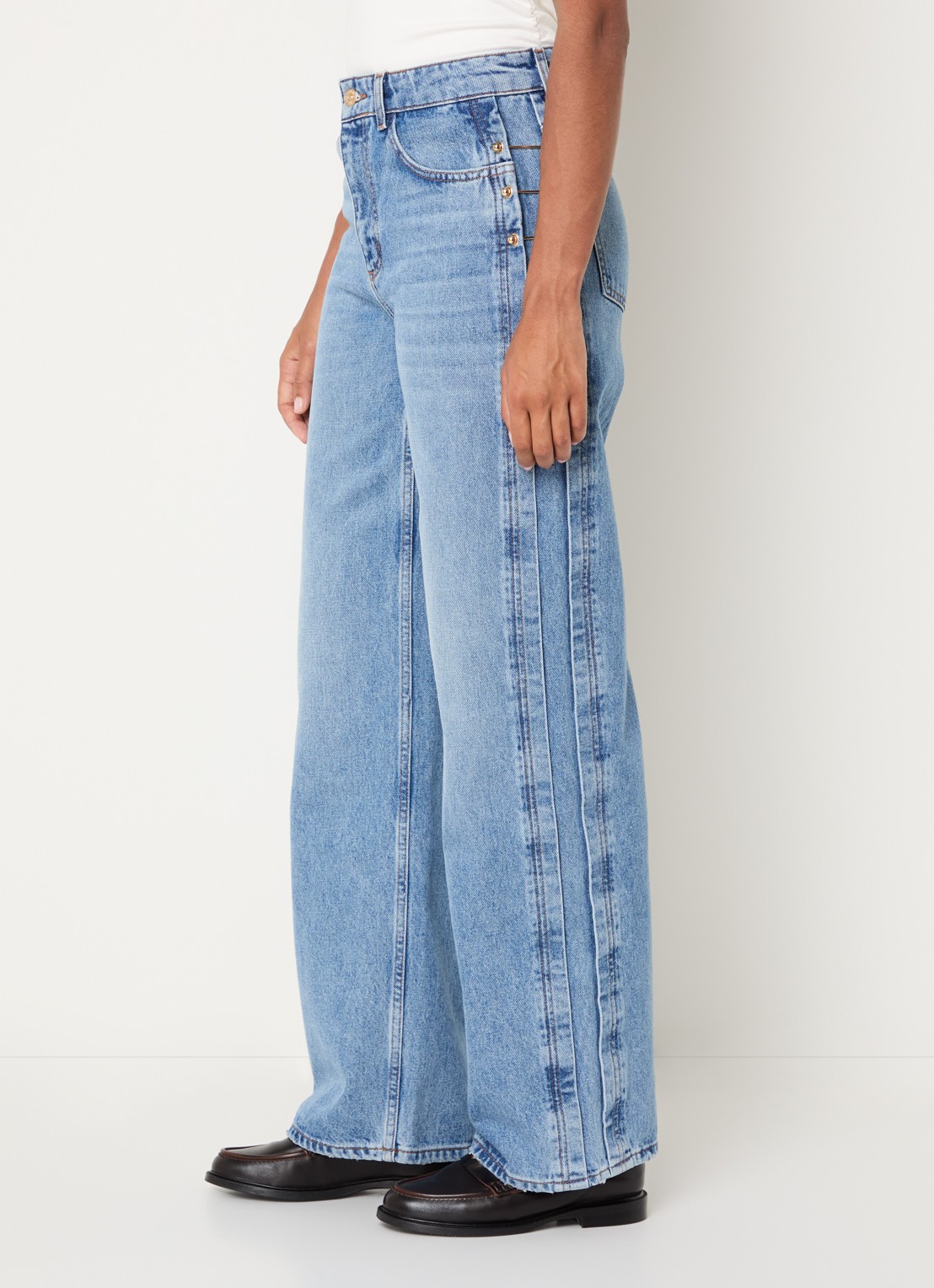 Claudie Pierlot High waist straight fit jeans met lichte wassing - detail 3 indigo
