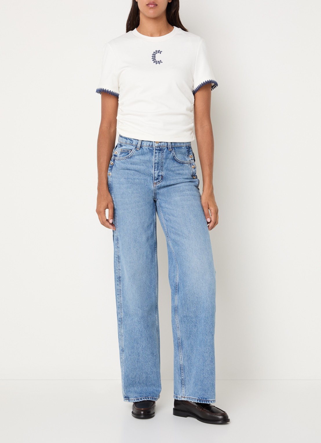 Claudie Pierlot High waist straight fit jeans met lichte wassing - voorkant 5 indigo