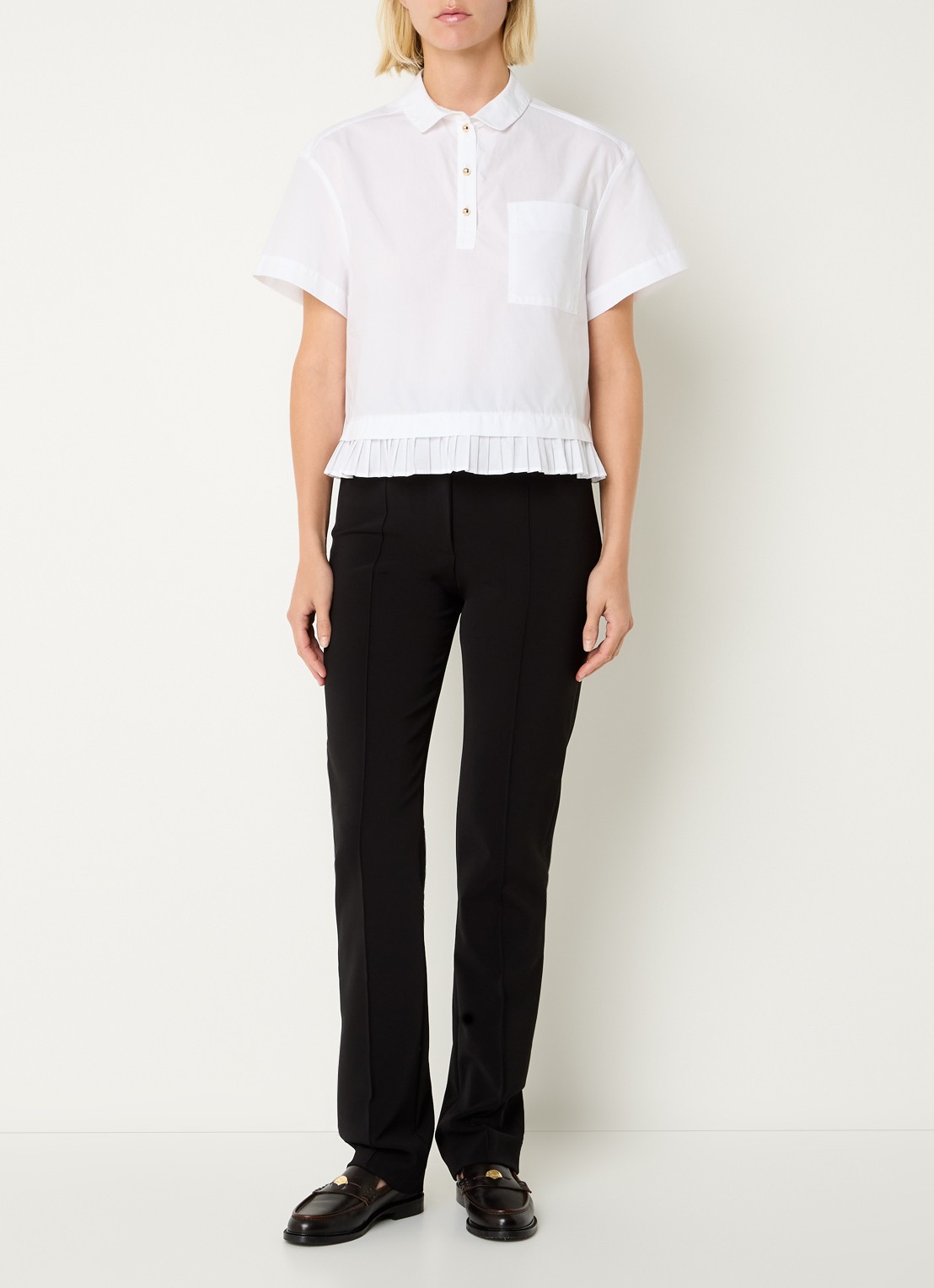Claudie Pierlot High waist straight fit pantalon met stretch - voorkant 2 zwart