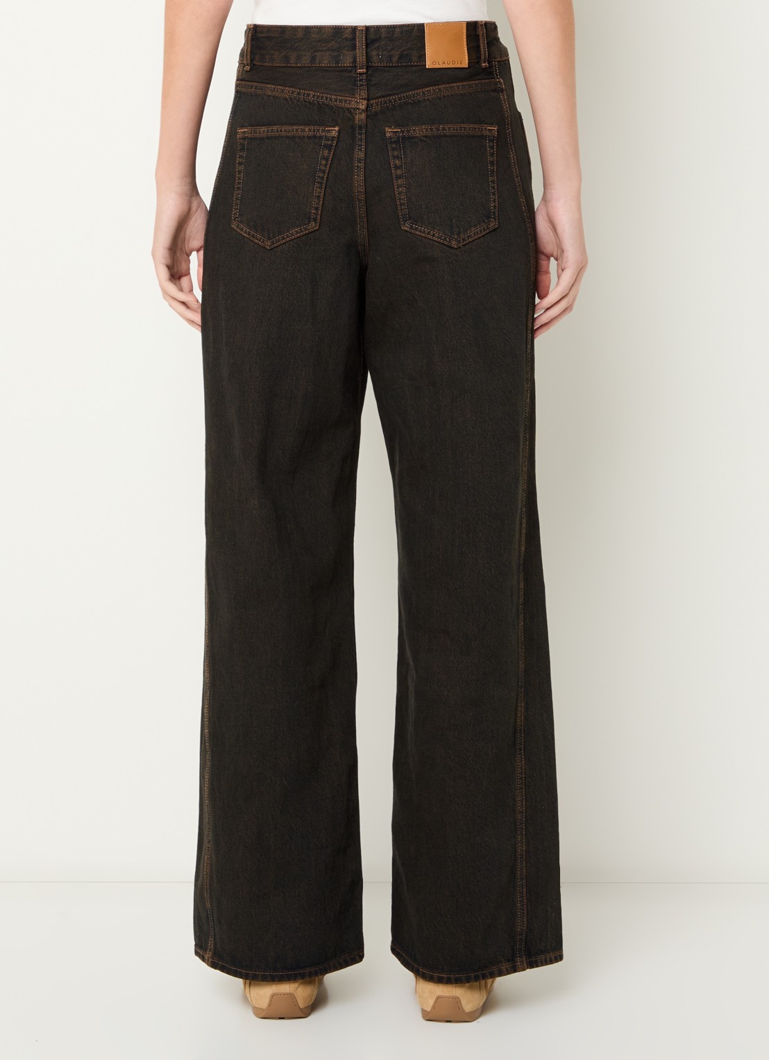 Claudie Pierlot High waist straight leg jeans met gekleurde wassing - achterkant 5 donkerbruin