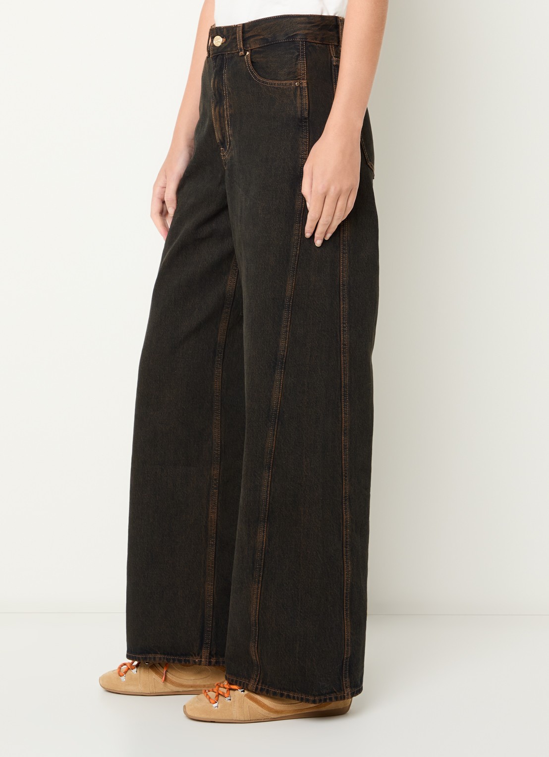 Claudie Pierlot High waist straight leg jeans met gekleurde wassing - detail 2 donkerbruin