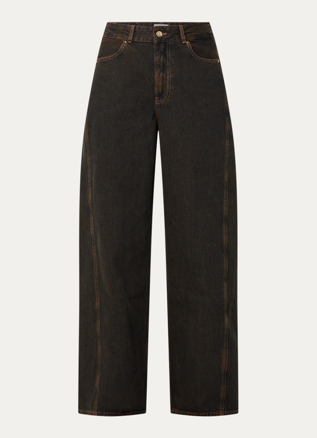 Claudie Pierlot High waist straight leg jeans met gekleurde wassing - voorkant 3 donkerbruin