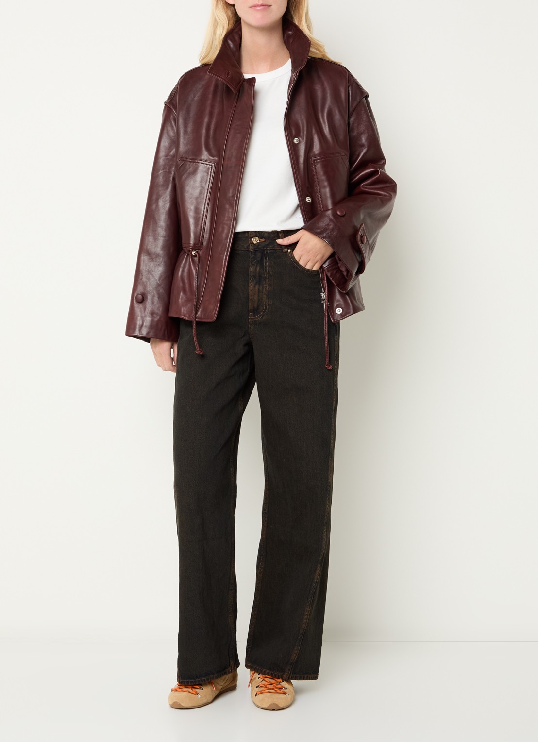 Claudie Pierlot High waist straight leg jeans met gekleurde wassing - voorkant 4 donkerbruin
