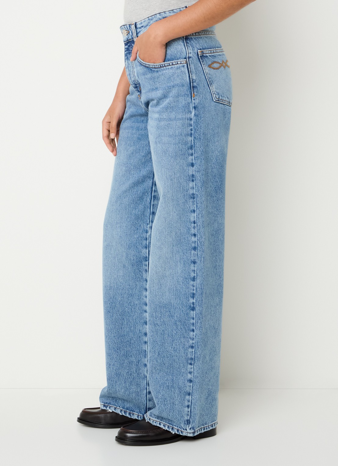 Claudie Pierlot High waist straight leg jeans met lichte wassing - detail 4 indigo
