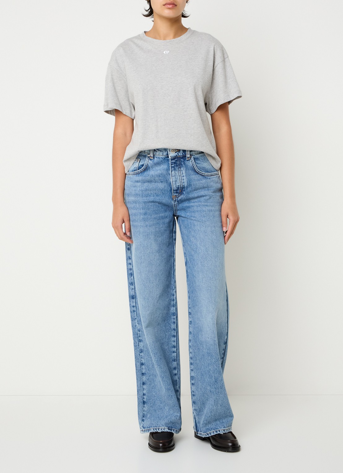 Claudie Pierlot High waist straight leg jeans met lichte wassing - voorkant 2 indigo