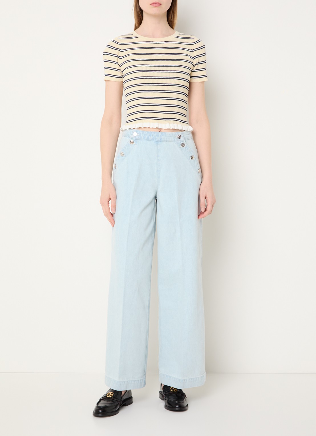 Claudie Pierlot High waist straight leg jeans met lichte wassing - voorkant 3 indigo