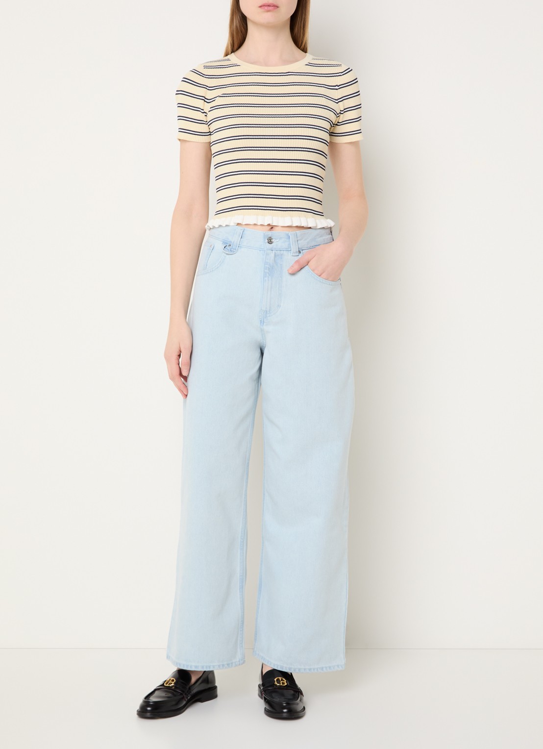 Claudie Pierlot High waist straight leg jeans met lichte wassing - voorkant 5 indigo