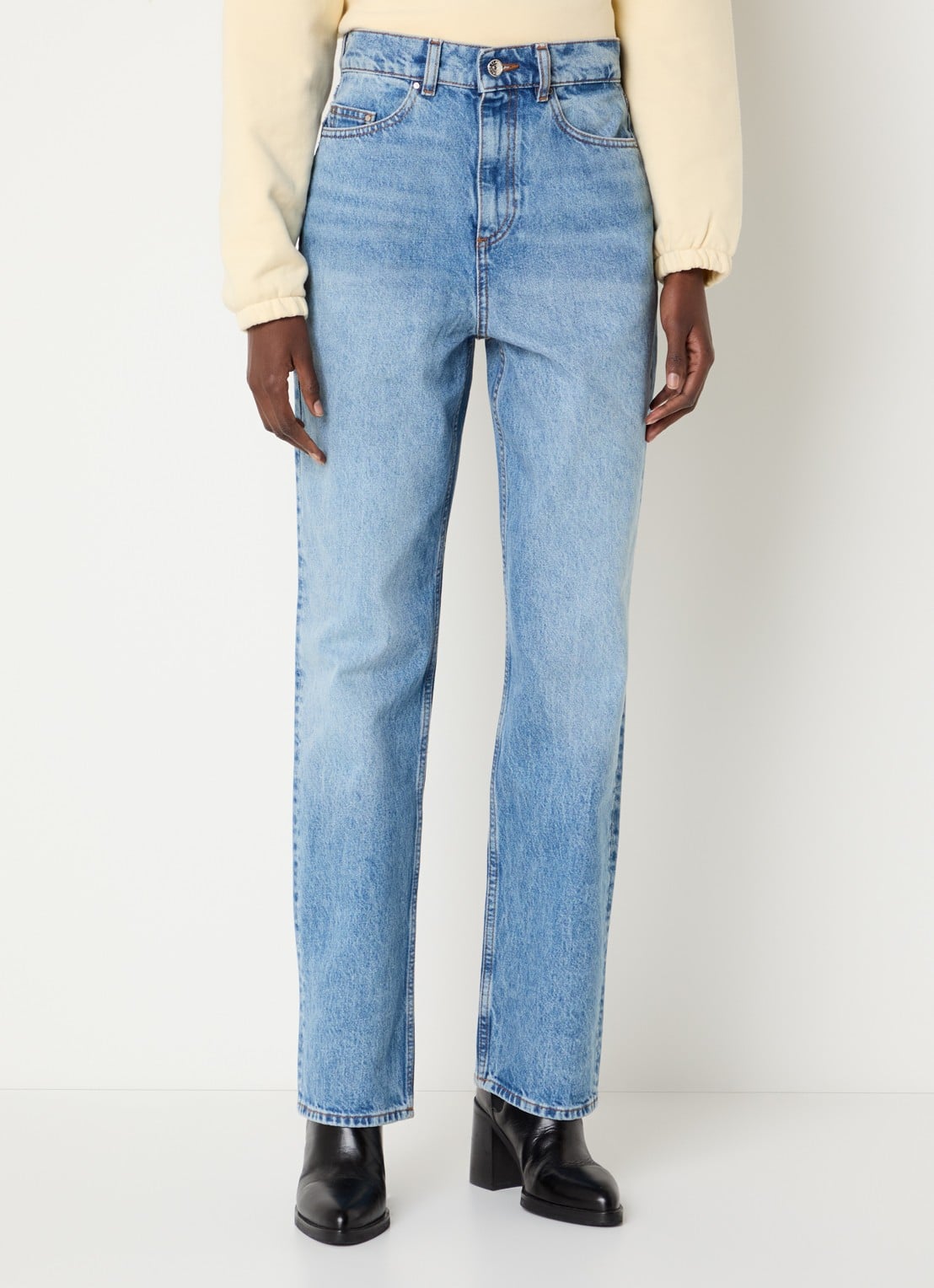 Claudie Pierlot High waist straight leg jeans met medium wassing - detail 3 indigo