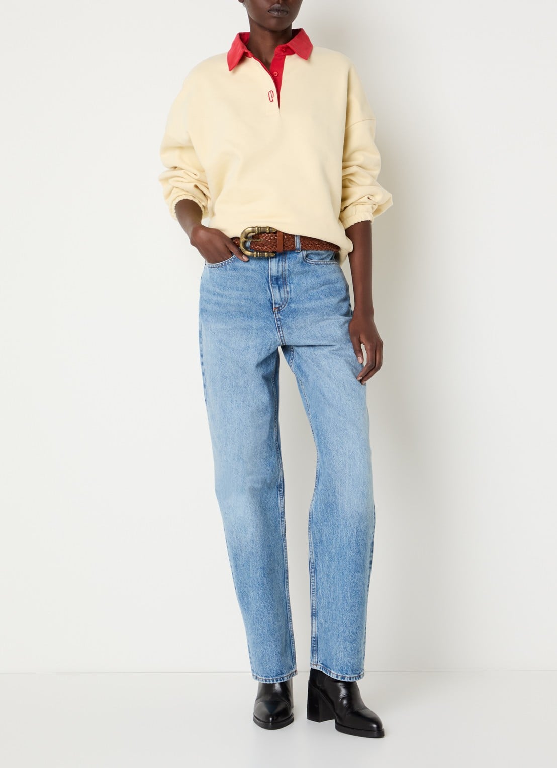 Claudie Pierlot High waist straight leg jeans met medium wassing - voorkant 2 indigo