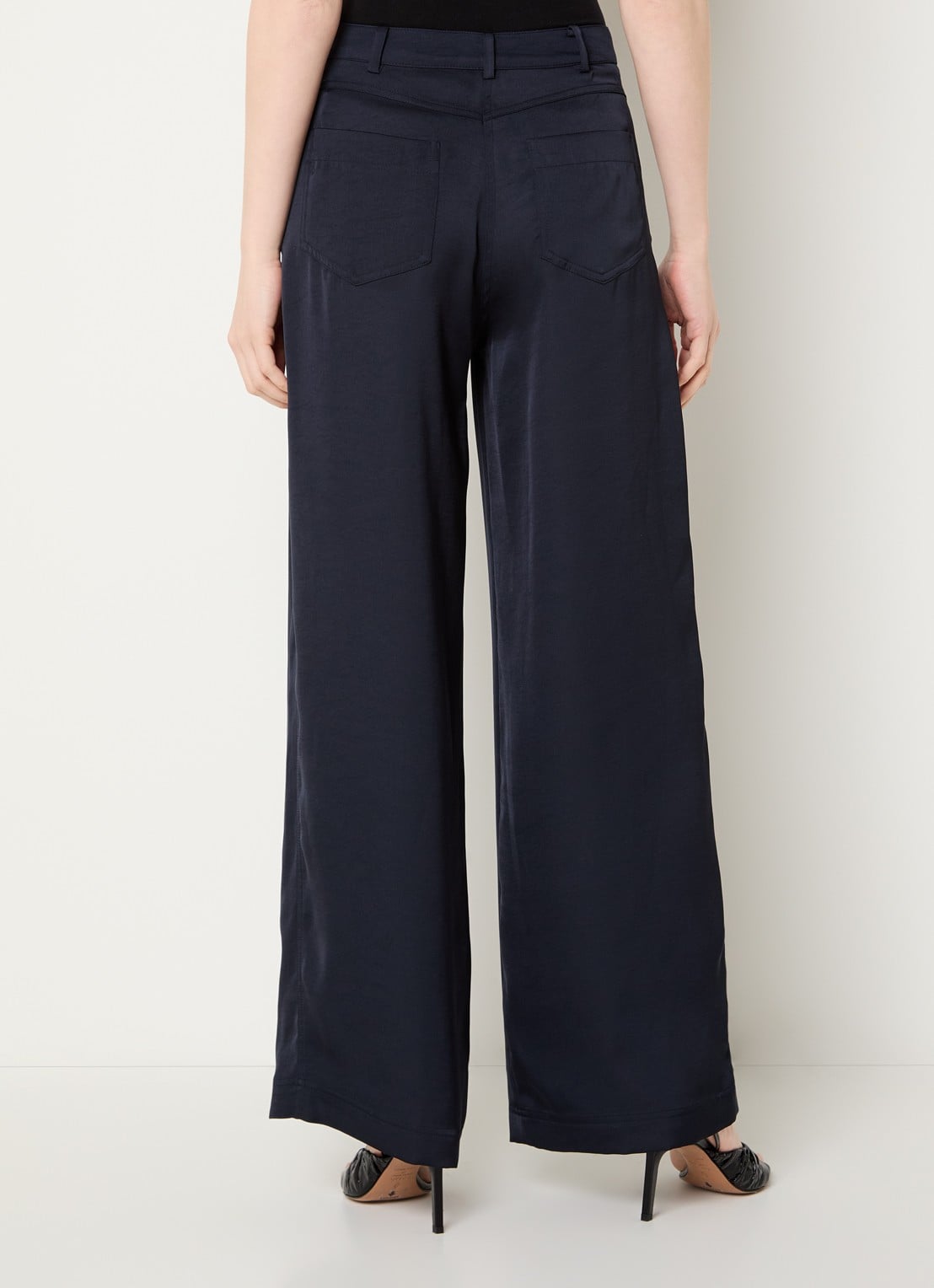 Claudie Pierlot High waist straight leg pantalon met steekzakken - achterkant 2 donkerblauw