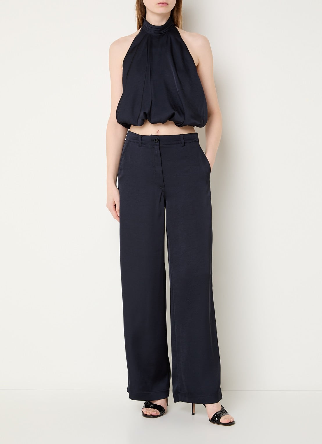 Claudie Pierlot High waist straight leg pantalon met steekzakken - voorkant 4 donkerblauw