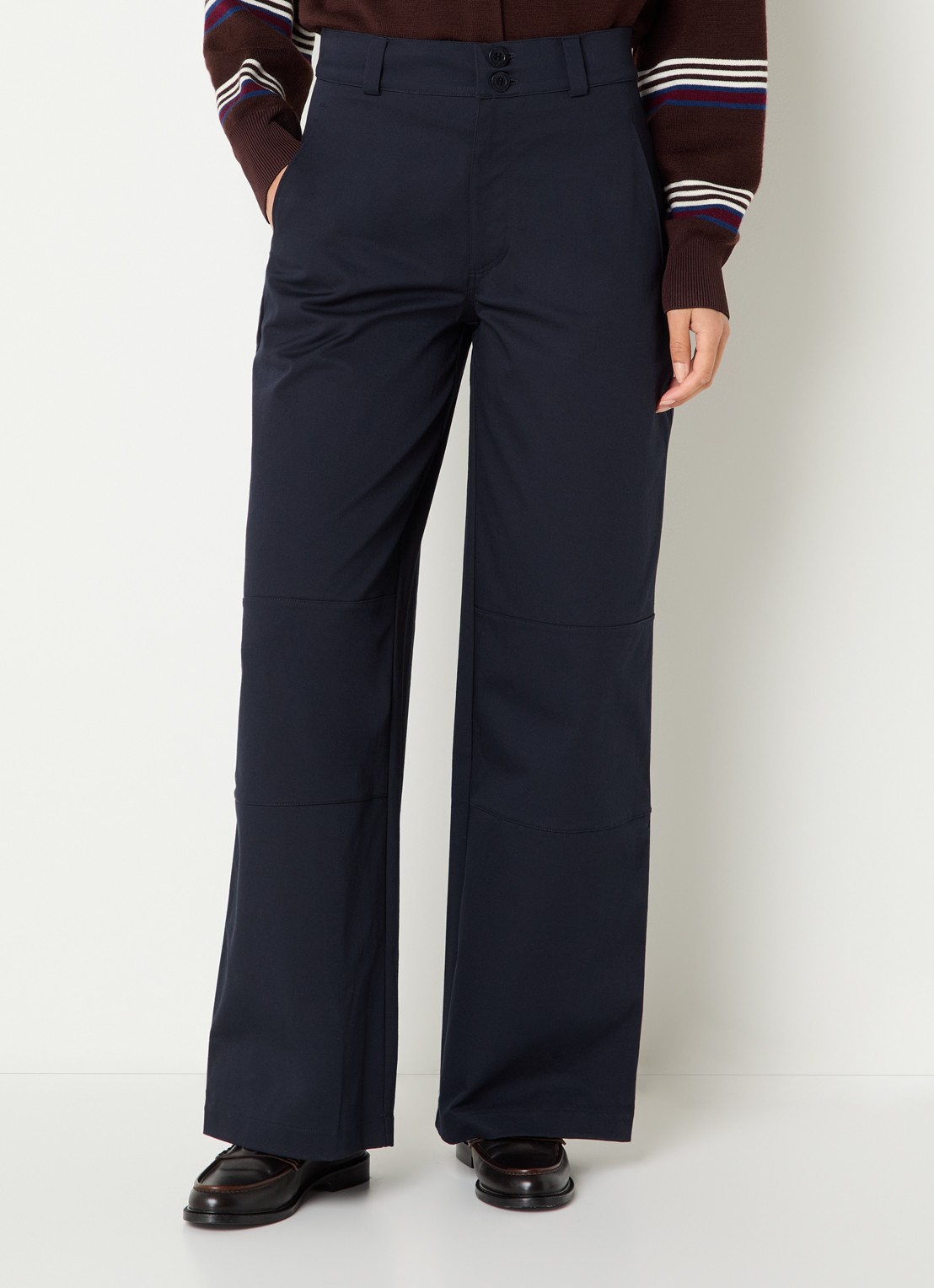 Claudie Pierlot High waist straight leg pantalon met steekzakken - detail 4 donkerblauw