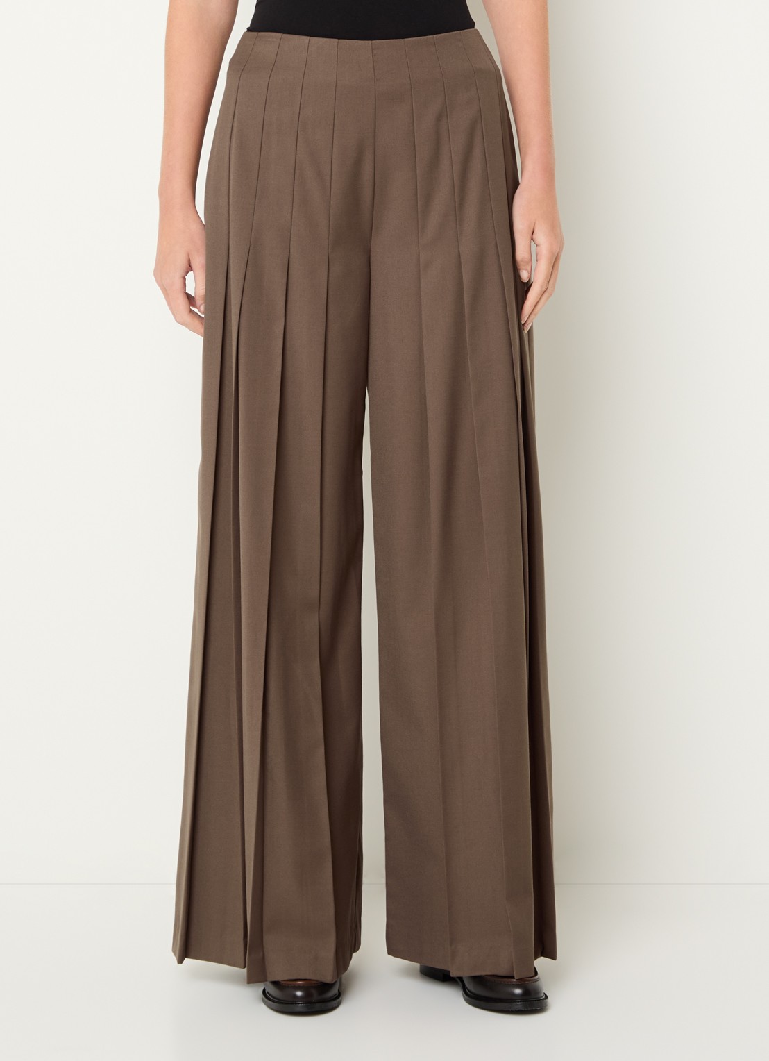 Claudie Pierlot High waist wide fit broek met plooien - detail lichtbruin
