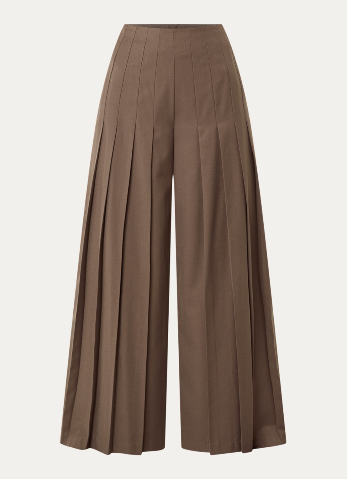 Claudie Pierlot High waist wide fit broek met plooien - voorkant 2 lichtbruin