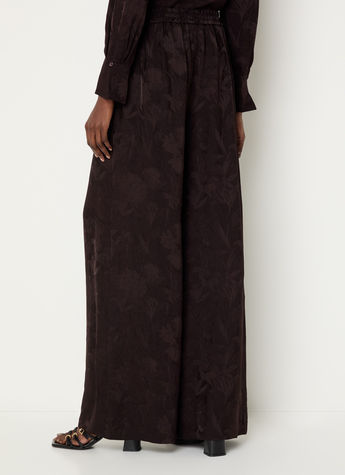 Claudie Pierlot High waist wide fit broek met print - achterkant donkerbruin