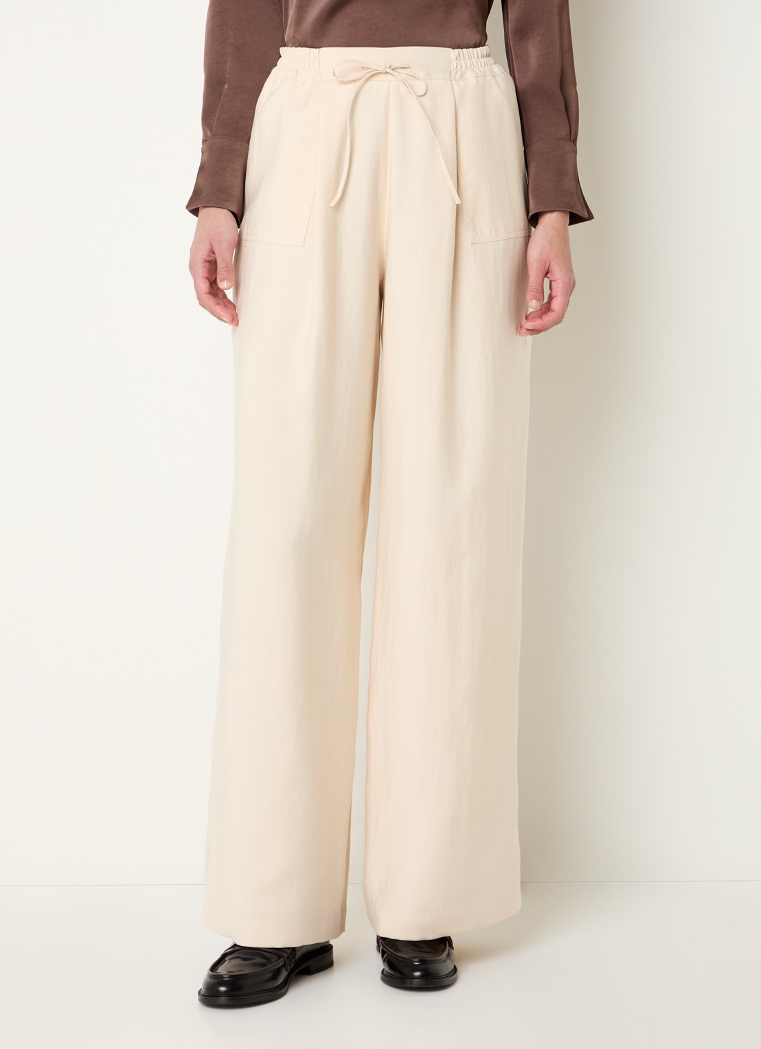 Claudie Pierlot High waist wide fit broek met steekzakken - detail creme