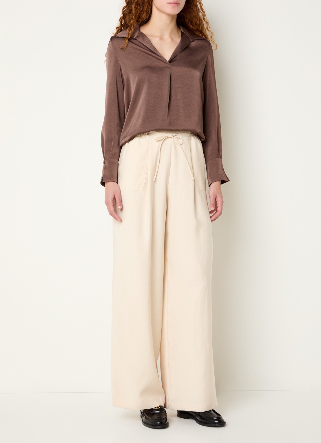 Claudie Pierlot High waist wide fit broek met steekzakken - voorkant 4 creme