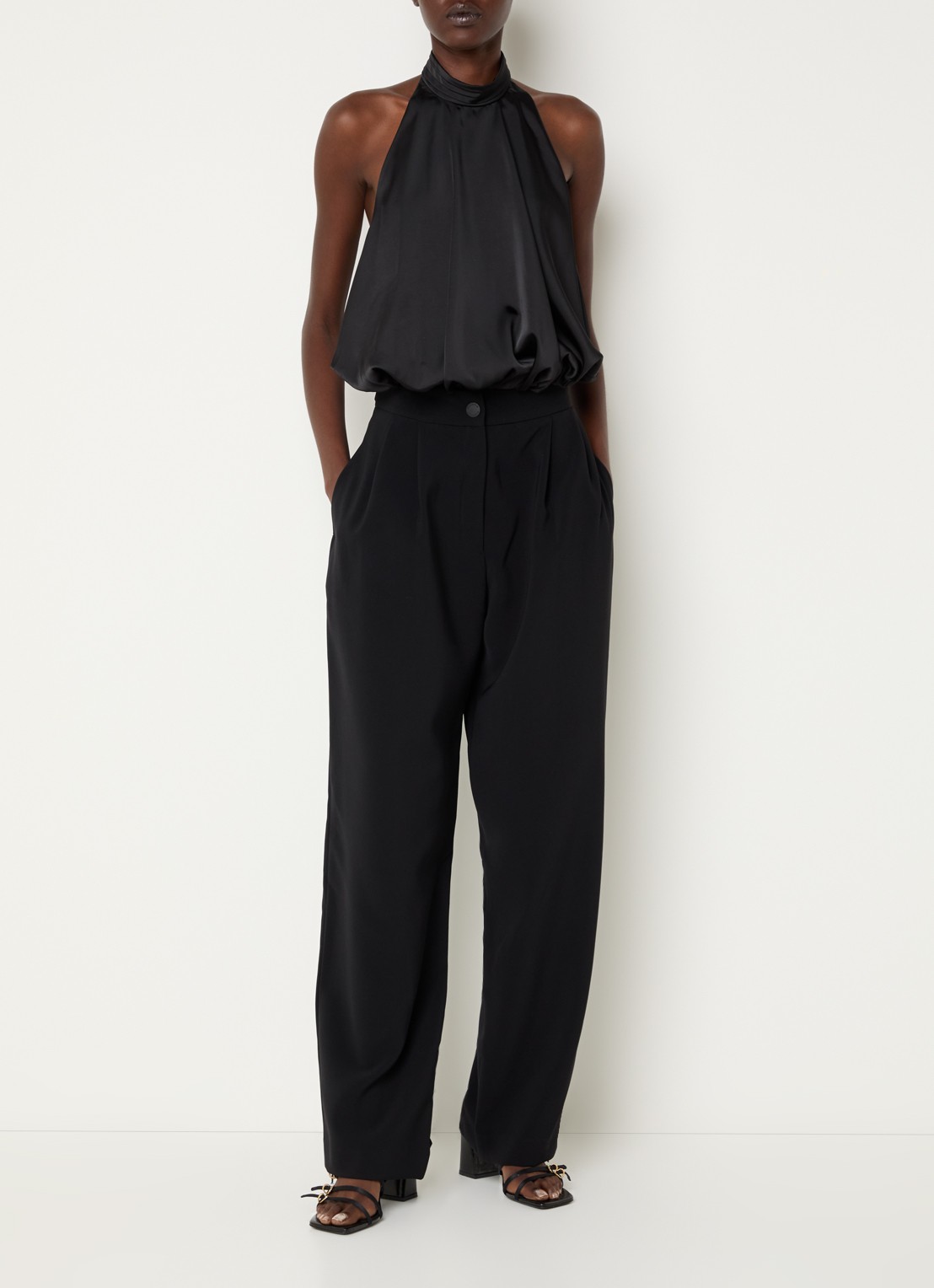Claudie Pierlot High waist wide fit broek met steekzakken - voorkant 3 zwart