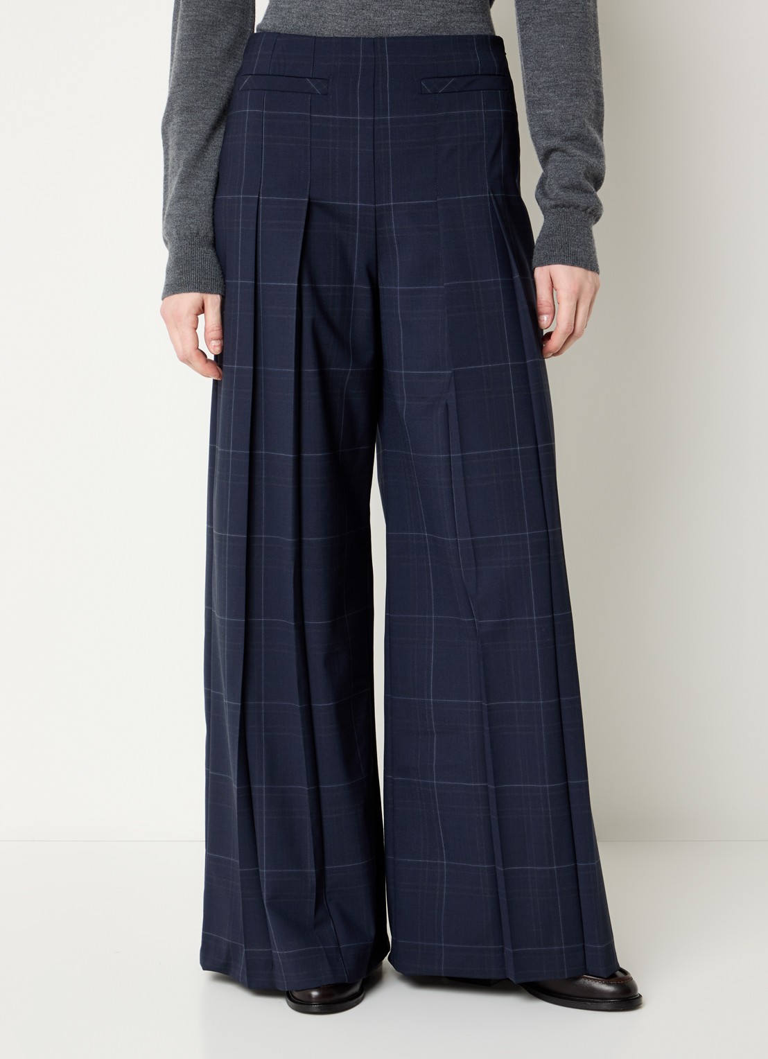 Claudie Pierlot High waist wide fit broek met steekzakken - detail 3 donkerblauw