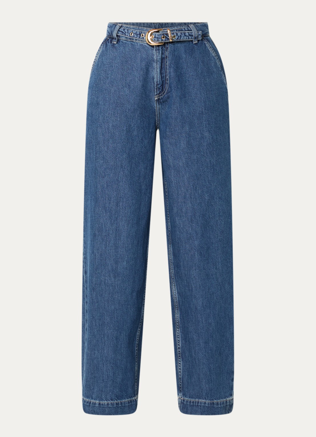 Claudie Pierlot High waist wide fit jeans met medium wassing en ceintuur - voorkant indigo