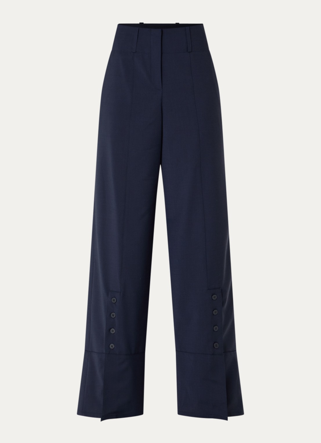 Claudie Pierlot High waist wide fit pantalon in wolblend met knoopdetail - voorkant 2 donkerblauw