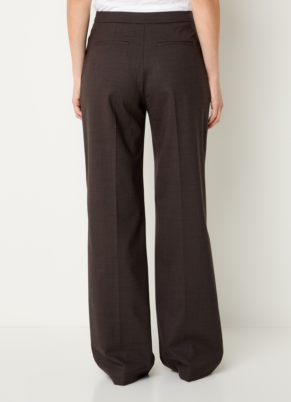 Claudie Pierlot High waist wide fit pantalon in wolblend - achterkant donkerbruin