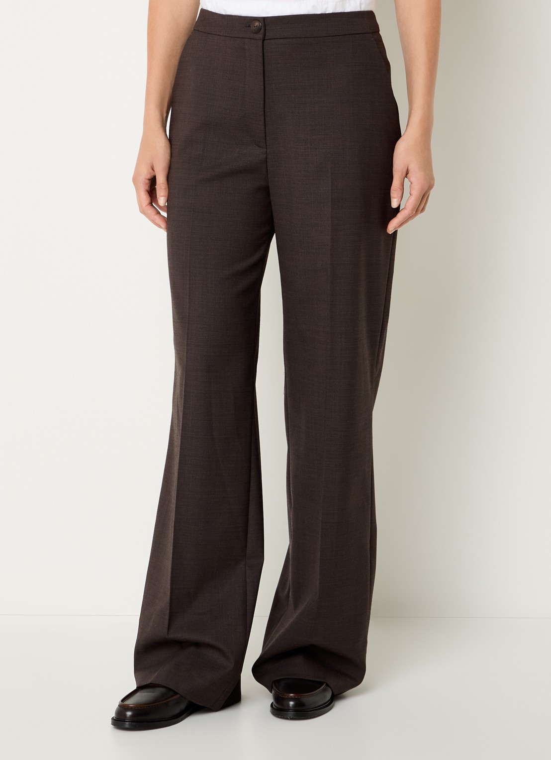 Claudie Pierlot High waist wide fit pantalon in wolblend - detail 4 donkerbruin