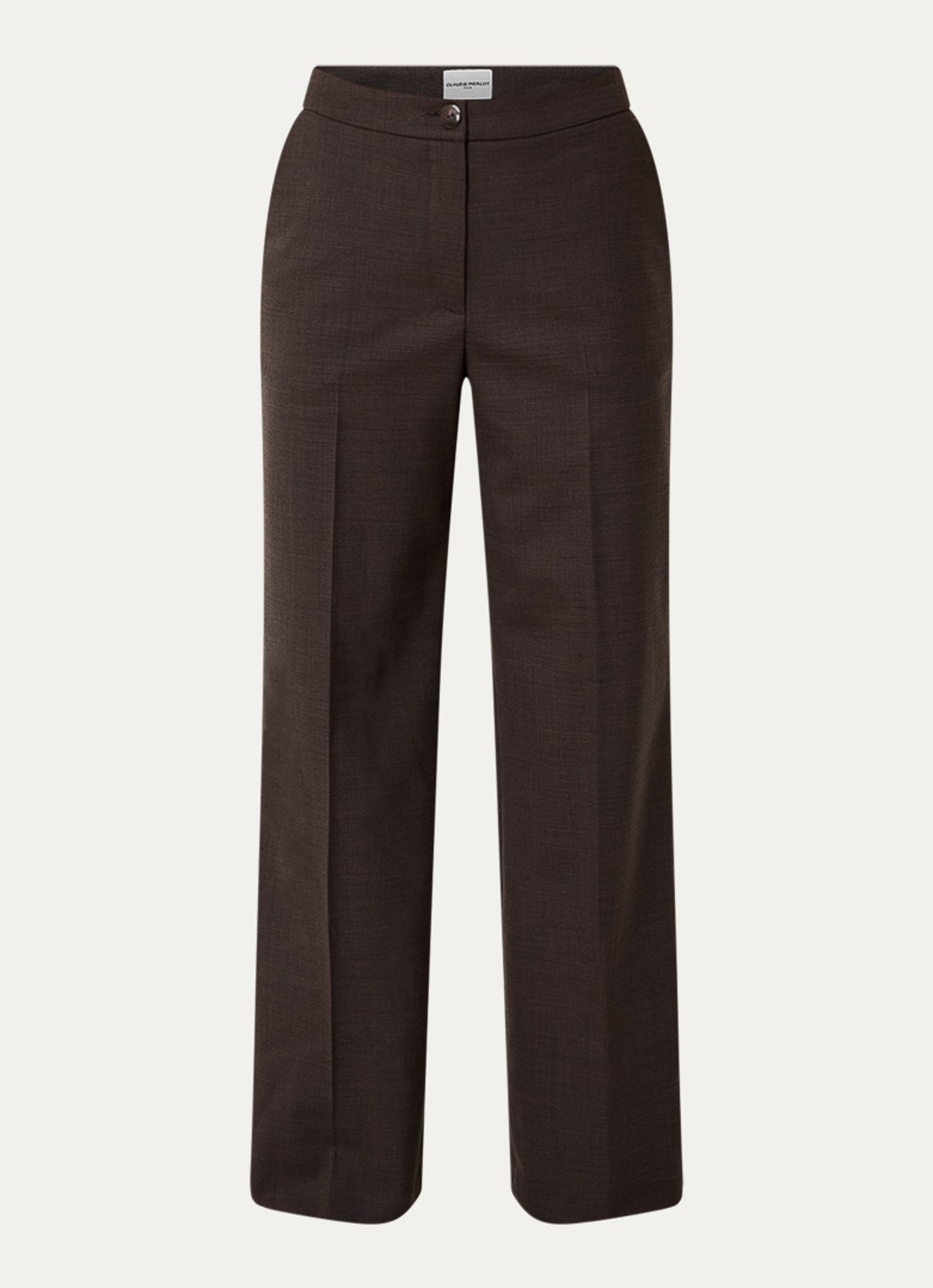 Claudie Pierlot High waist wide fit pantalon in wolblend - voorkant 2 donkerbruin